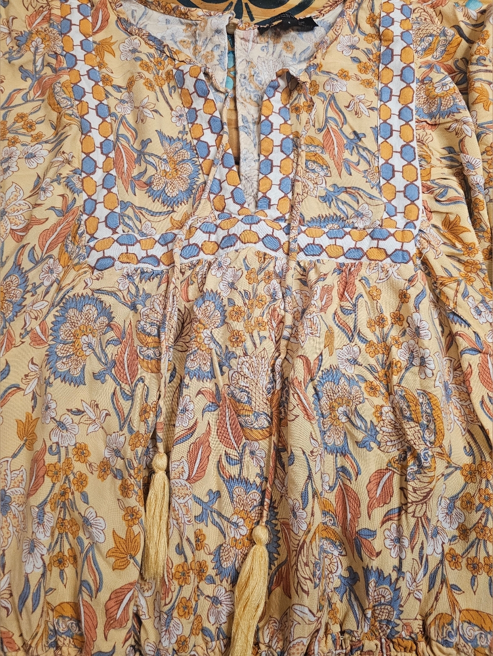 Rachel Zoe Smocked Floral Camisole in Cream, Blue & Brown - Picture 3 of 9